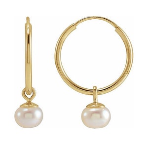 14k gold Hoop earrings, Huggies Earrings, Pearl Huggies Earrings, Huggie Hoop Earrings, Earrings Huggies, Hoop Earrings with Pearl Dangles