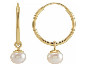 Orecchini Pendenti Oro Giallo 14kt Con Tre Perle D'Acqua Dolce 5-7 Mm - Fatti A Mano