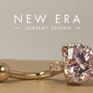 14 karat solid gold - Belly button ring - Navel ring - 14 gauge Barbell - Pale Pink sapphire and Cognac diamond -