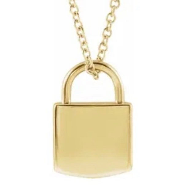 14K Yellow Gold 12.02x8 mm Engravable Initial Lock Pendant 16-18 14K Yellow Gold 12.02x8 mm Engravable Initial Lock Pendant 16-18