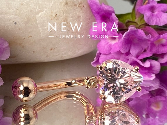 14 karat solid Rose gold Pink Heart Navel ring.