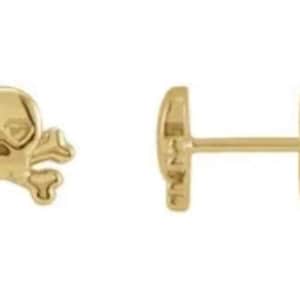 14K Yellow Petite Skull & Crossbones Earrings. Skull earrings - Hallow earrings - punk earrings- rocker earrings