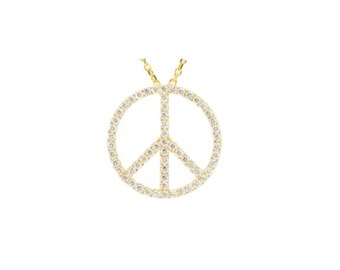 14K solid gold 1/4 CTW Diamond Tiny Peace Sign 16” Necklace. Peace sign pendant white,Rose and yellow gold.