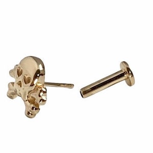 14 karat solid gold skull and crossbones Cartilage Earring, Labret, Dermal Skull and Nose pin skull and crossbones.