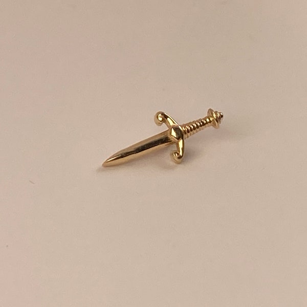 14 karat solid gold dagger decorative end. 14KR 14KW 14KY Threadless and threaded ends. Knife dermal Knife threadless pins