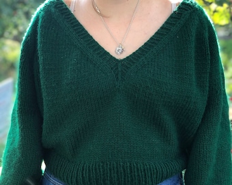 Knit Cropped V-neck Sweater