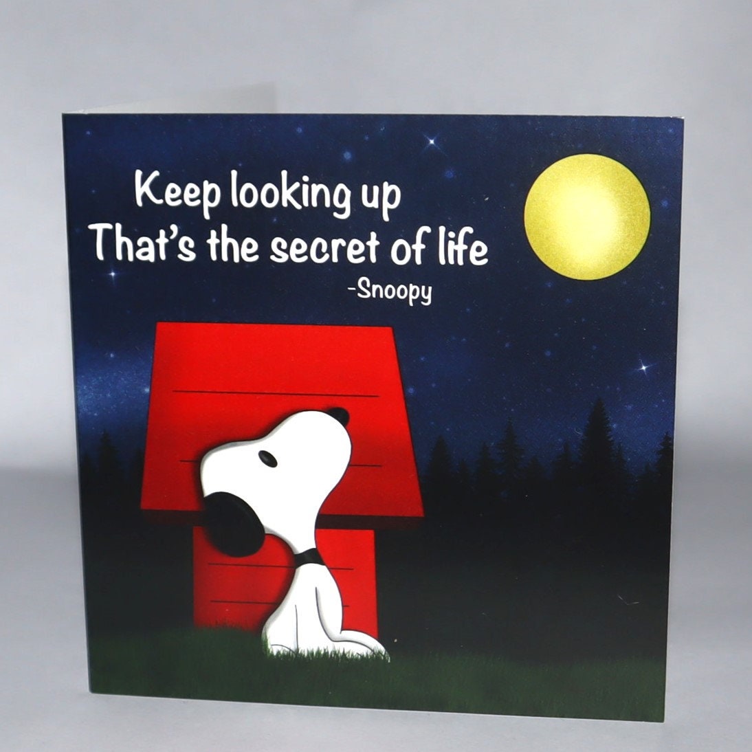 Keep Looking up That's the Secret of Life Snoopy Inspired Card 10cm X - Keep Looking Up That's The Secret Of Life