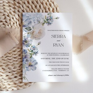 Light Blue and White Floral Wedding Invitation Template Editable Printable Digital Wedding Invite Baby Blue Flower Border Invite for Wedding
