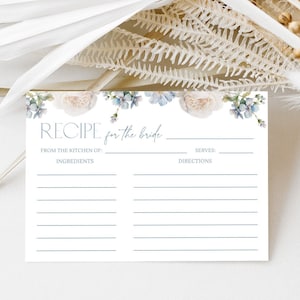 Dusty Blue Floral Recipe Card Bridal Shower Dusty Blue Recipe Card Blue Floral Bridal Shower Recipe Card Printable Recipe Card for Bride D3