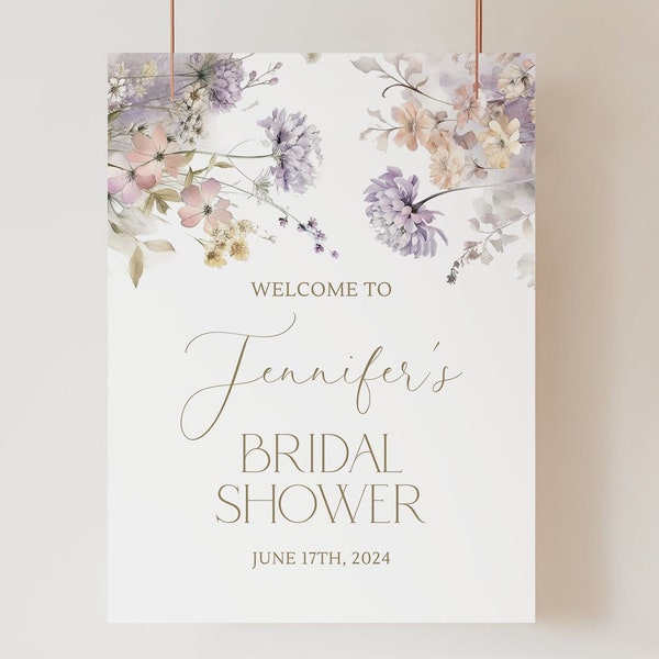 Purple Spring Floral Bridal Shower Welcome Sign Template Editable Bridal Shower Welcome Sign Purple Wildflower Bridal Shower Decor Purple P2