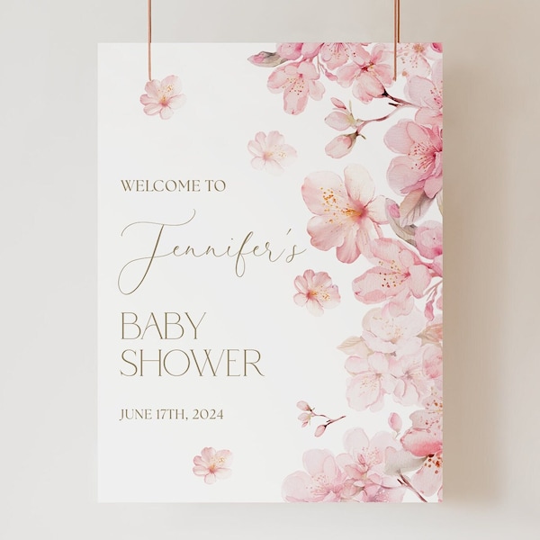 Cherry Blossom Baby Shower Welcome Sign Template Pink Blush Baby Shower Welcome Sign Cherry Blossom Pink Floral Baby Shower Girl Decor Pink