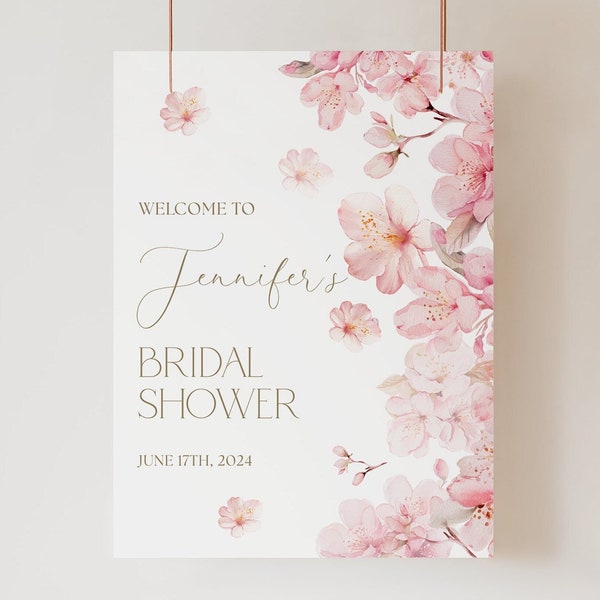 Pink Cherry Blossom Bridal Shower Welcome Sign Template Pink Bridal Shower Welcome Sign Cherry Blossom Pink Floral Bridal Shower Decor Pink