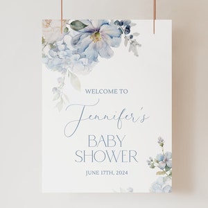 Light Blue Floral Baby Shower Welcome Sign Template Blue Baby Shower Welcome Sign Dusty Blue Baby Shower Welcome Sign Gender Neutral B2