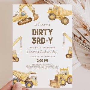 Dirty 3rd-y Birthday Invitation Construction Birthday Invitation Dump Truck Party Invite Construction 3rd Birthday Invite Construction Party