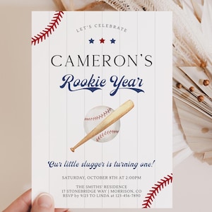 Baseball First Birthday Invite Baseball Rookie of the Year Birthday Invitation Rookie Birthday Invite Rookie Year First Birthday Invite E1