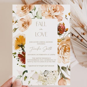 Fall in Love Bridal Shower Invitation Template Autumn Fall Bridal Shower Invitation Fall Floral Bridal Shower Invite Fall in Love Floral