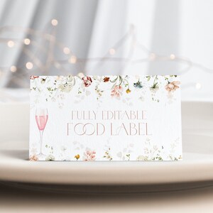 Cartão de etiqueta de comida de pétalas florais e prosecco cartão de etiqueta de comida champanhe Pétalas e cartão de etiqueta de comida prosecco rosa borbulhante cartão de etiqueta de comida c1