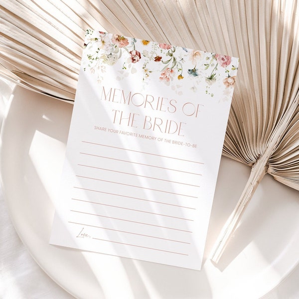 Chic Floral Memories of the Bride Card Template Memories of Bride Bridal Shower Activity Bride Memories Bridal Shower Activity Card C1, K17