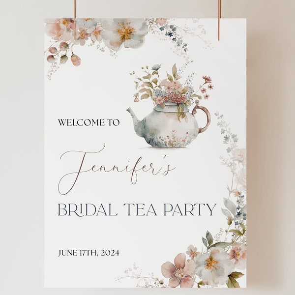 Elegant Floral Bridal Tea Party Welcome Sign Editable Template Bridal Tea Sign for Bridal Tea Party Floral Garden Bridal Tea Party Sign T1