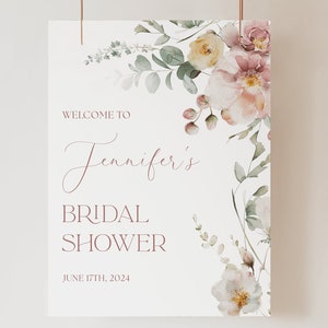 Romantic Floral Bridal Shower Welcome Sign Editable Template Bridal Shower Decor Welcome Sign for Bridal Shower Dusty Pink Floral Watercolor