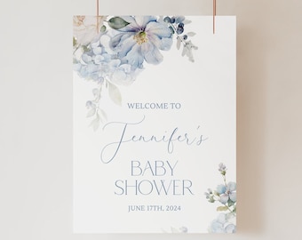 Dusty Blue Baby Shower Welcome Sign Editable Template Dusty Blue Floral ...
