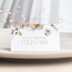 Modello floreale etichetta alimentare Tea Party Carta etichetta alimentare Tea Party Carta buffet Tea Party Carta Tea Party Carte etichetta alimentare Tea Party Tè T1 T2