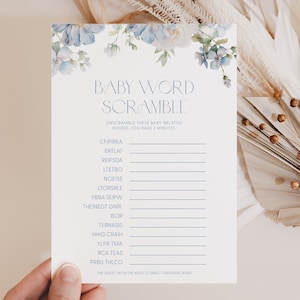 Dusty Blue Floral Baby Word Scramble Baby Shower Game Blue Baby Word Scramble Game Baby Shower Word Scramble Baby Word Scramble Floral B2