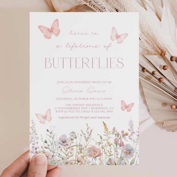 A Lifetime of Butterflies Bridal Shower Invitation Butterfly Bridal Shower Invitation Butterfly Bridal Shower Invite Butterfly Flowers U1