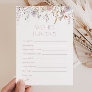 Boho Wildflower Wishes for Baby Modello Auguri per bambino Biglietto di auguri per Baby Shower di fiori di campo per bambino Biglietto di auguri per Baby Shower di fiori di campo W2