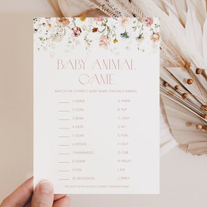Chic Floral Baby Animal Baby Shower Game Baby Animal Game Printable Baby Animal Game Baby Shower Baby Animal Match Baby Animal Game Pink A1