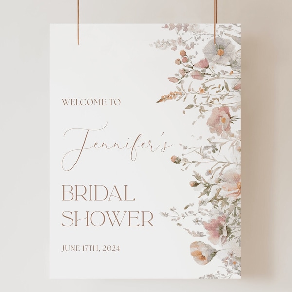 Pastel Wildflower Bridal Shower Welcome Sign Editable Template Boho Wildflower Bridal Shower Welcome Sign for Bridal Shower Soft Pink Purple