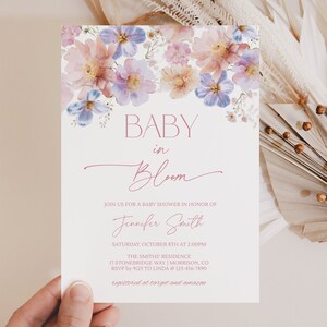 Pink Baby in Bloom Baby Shower Invitation Template Editable Girl Baby Shower Invitation Baby in Bloom Invite for Girl Baby Shower Pink Font