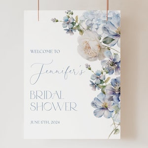 Dusty Blue Bridal Shower Welcome Sign Template Dusty Blue Floral Bridal Shower Welcome Sign Something Blue Bridal Shower Welcome Sign D3