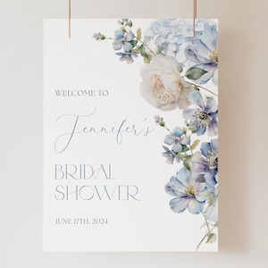 Dusty Blue Bridal Shower Welcome Sign Template Dusty Blue Floral Bridal Shower Welcome Sign Something Blue Bridal Shower Welcome Sign D3