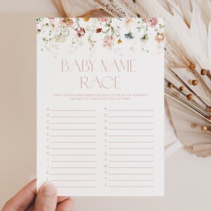 Chic Floral Baby Name Race Baby Shower Game Baby Name Race Game Floral Baby Shower Game Baby Name Game Baby Name Alphabet Race ABC Game A1