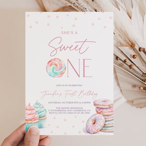 Sweet One Birthday Party Invitation First Birthday Invitation Girl Pink Sweet One Birthday Invite Sweet One Invitation Girl 1st Birthday S1