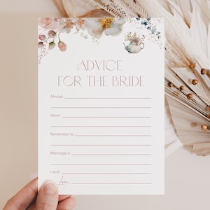 Floral Tea Party Advice for the Bride Card Template Advice for Bride Bridal Tea Card Advice & Wishes for Bride Bridal Tea Party Games T1