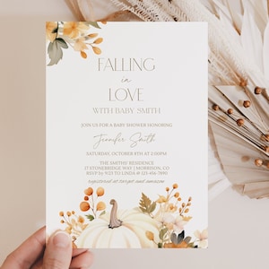 Falling In Love Baby Shower Invite Fall in Love Baby Shower Invite Fall Baby Shower Invite Pumpkin Baby Shower Invite Autumn Baby Shower F2
