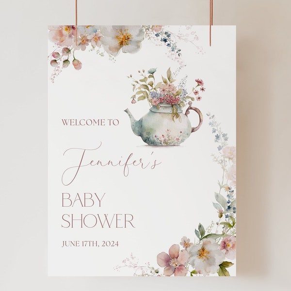 Tea Party Baby Shower Welcome Sign Template Baby Shower Tea Party Welcome Sign Girl Baby Shower Tea Welcome Sign Tea with Mommy To Be T2