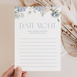 Dusty Blue Floral Date Night Ideas Card Template Dusty Blue Date Night Ideas Bridal Shower Game Date Ideas Card Newlywed Date Night Ideas D3
