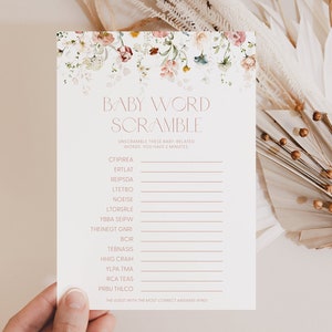 Chic Floral Baby Word Scramble Baby Shower Game Printable Baby Word Scramble Game Baby Shower Word Scramble Baby Game Word Scramble Pink A1