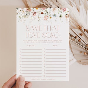 Chic Floral Name That Love Song Game Template Guess The Love Song Bridal Shower Game Name That Love Tune Bridal Shower Love Song Game C1 K17