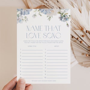 Dusty Blue Floral Name That Love Song Game Guess The Love Song Bridal Shower Game Name That Love Tune Bridal Shower Love Song Game D3