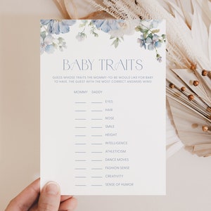 Dusty Blue Floral Baby Traits Baby Shower Game Blue Baby Traits Baby Game Mommy or Daddy Traits Game Blue Baby Traits Game Blue Floral B2