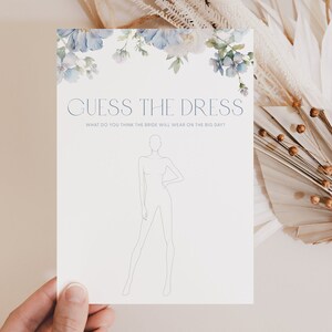 Dusty Blue Floral Guess the Dress Bridal Shower Game Template Guess the Wedding Dress Game Bridal Shower Guess the Dress Game Floral D3