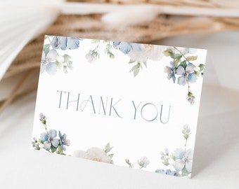 Dusty Blue Floral Thank You Card Template Dusty Blue Thank You Card Blue Floral Thank You Card Printable Thank You Card Blue Flowers B2 D3