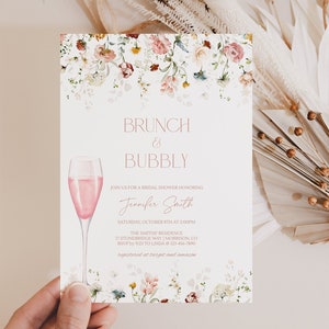 Floral Brunch and Bubbly Bridal Shower Invitation Template Pink Blush Bridal Shower Invite Brunch & Bubbly Bridal Shower Bridal Brunch C1