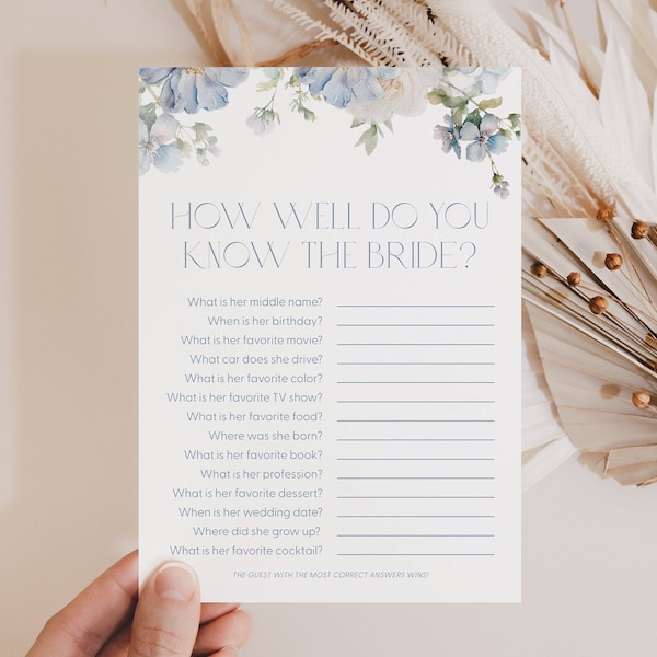 Dusty Blue Floral How Well Do You Know the Bride Bridal Shower Game How Well Do You Know Bride Game Bridal Shower Do You Know Bride Game D3