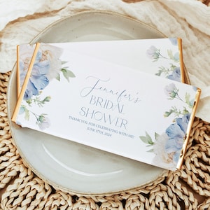 Dusty Blue Floral Chocolate Bar Label Bridal Shower Chocolate Wrapper Blue Floral Chocolate Bar Wrapper Template Bridal Candy Bar Label D3