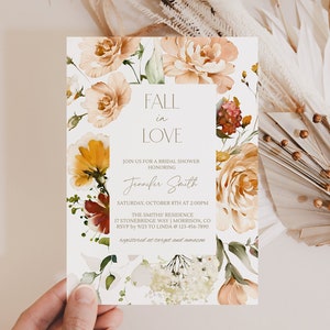 Fall in Love Bridal Shower Invitation Template Autumn Fall Bridal Shower Invitation Fall Floral Bridal Shower Invite Fall in Love Floral